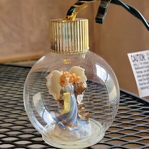 Glass Angel Ornament with Gold and Blue